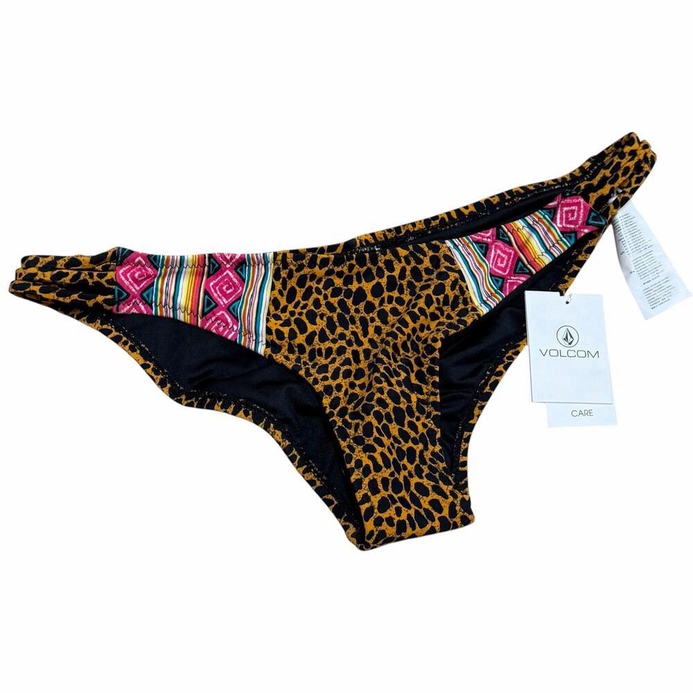 NEW VOLCOM Tribal Animal Print Scrunch Bikini Bottoms Size Small